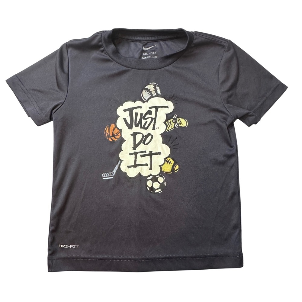 Nike T-Shirt Kids 4T Black Just Do It Sports Graphic Dri-FIT Athletic Tee